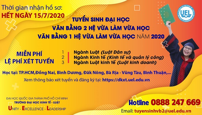 Thông báo tuyển sinh Văn bằng hai vừa làm vừa học, Văn bằng một vừa làm vừa học đợt 1 năm 2020