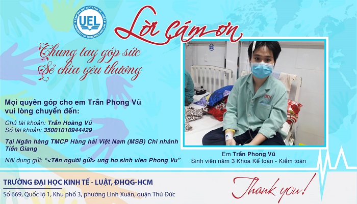 Lời cảm ơn sự ủng hộ về trường hợp của sinh viên Trần Phong Vũ