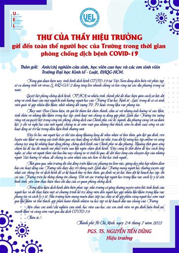 Thư của Hiệu trưởng  gửi đến toàn thể người học của Trường trong thời gian  phòng chống dịch bệnh COVID-19