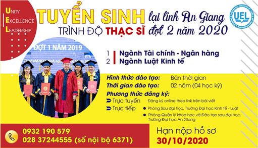 Tuyển sinh đào tạo trình độ thạc sĩ đợt 2 năm 2020 tại tỉnh An Giang