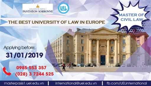 Trường ĐH Kinh tế - Luật tuyển sinh chương trình Thạc sĩ Luật dân sự Paris 1