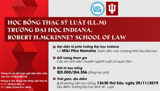 Học bổng Thạc sỹ Luật (LL.M.) trường Đại học Indiana, Robert H.McKinney School of Law
